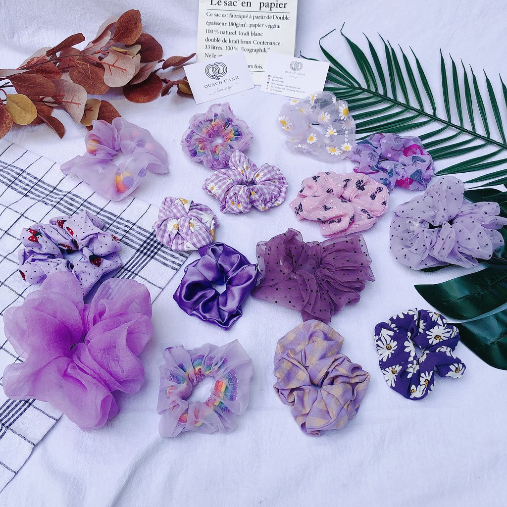 Dây buộc tóc vải scrunchies tím - BT21