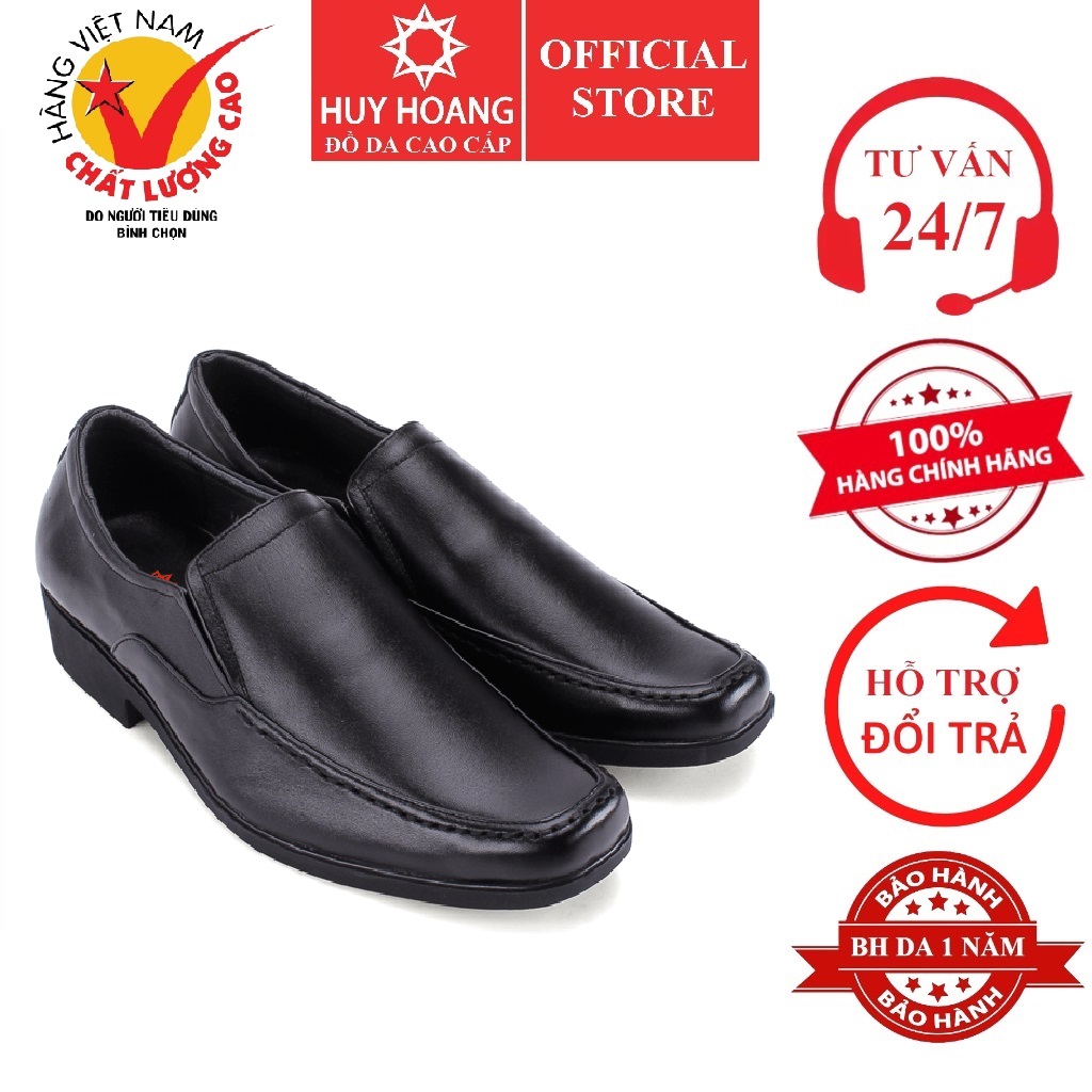 Giày tây nam  da bò mũi vuông xỏ chân màu đen HK7709