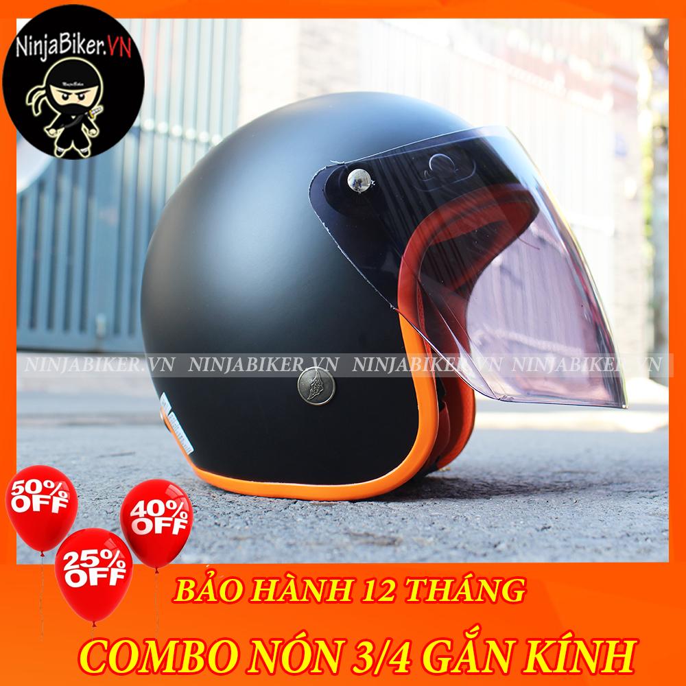 Nón bảo hiểm NTMAX 3/4 gắn kính - ĐEN VIỀN CAM