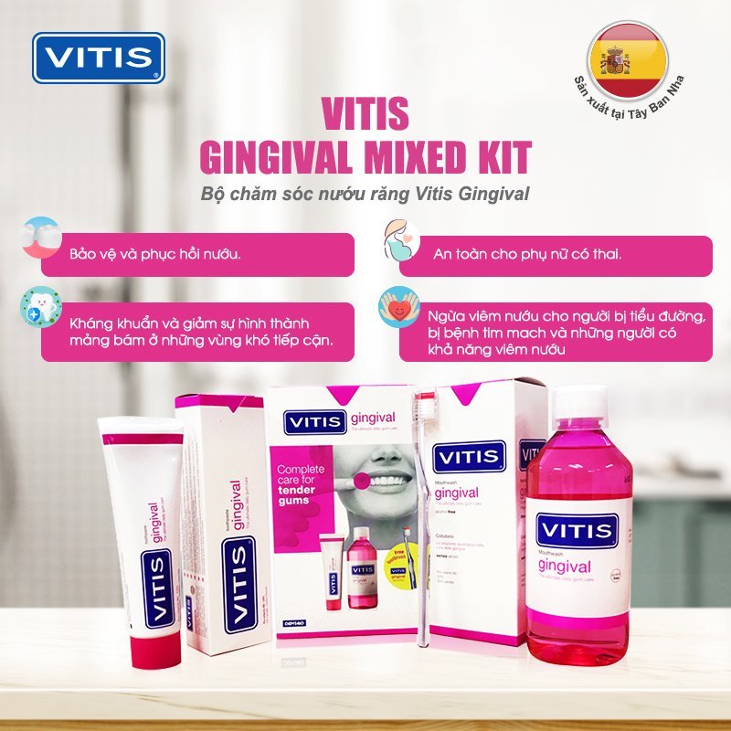 Bộ Chăm Sóc Răng Miệng Vitis Healthy Gums Mixed Pack – Cho Nướu Nhạy Cảm - Nhập Khẩu Tây Ban Nha