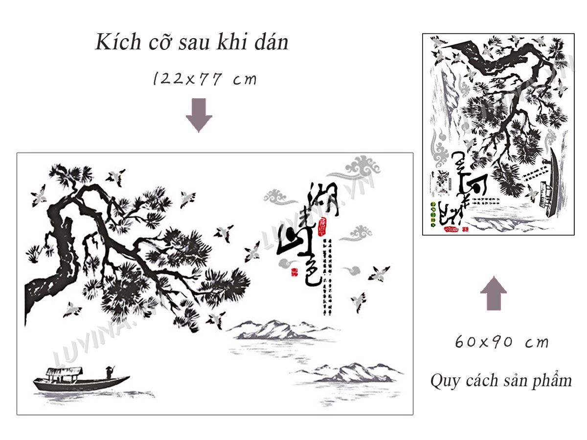 DECAL DÁN TƯỜNG TẾT TRANH NÚI SƠN THỦY