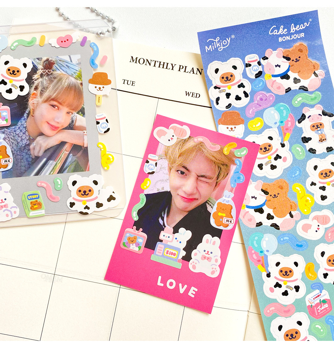 Tấm sticker gấu dễ thương decor toploader, trang trí