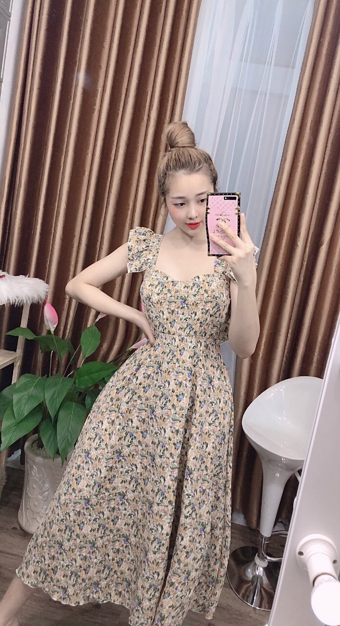 [HCM]Đầm maxi hoa chéo lưng - hình thật - P&T Shop