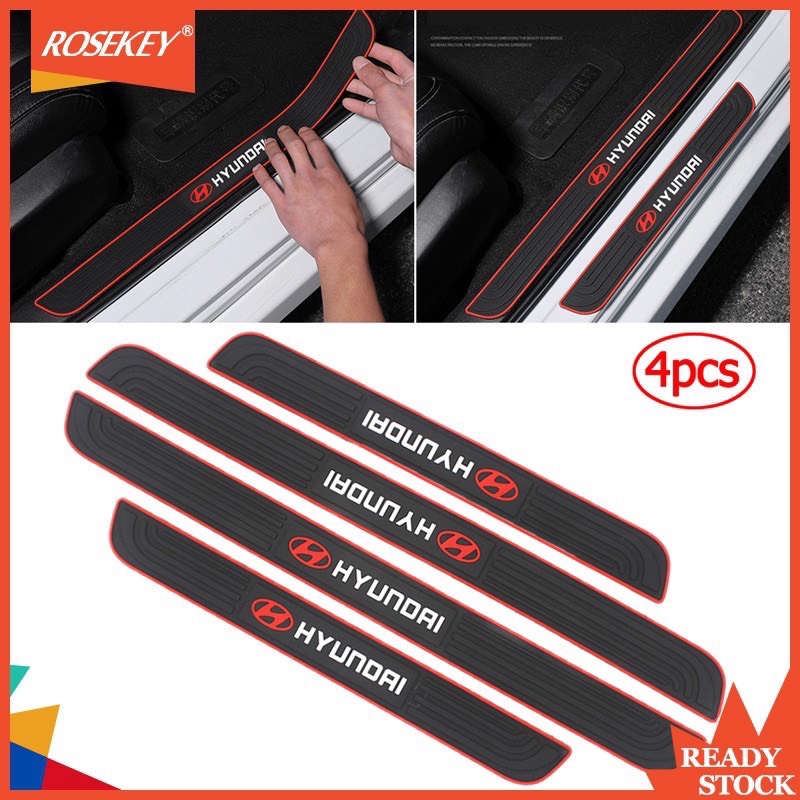 HYUNDAI - Bộ Miếng Dán Chống Trầy Xước Có Logo Hãng HYUNDAI Bảo Vệ Bậc Cửa Và Cốp Xe Hơi, Xe Ô Tô Chất Liệu Sợi Cacbon Bền Đẹp