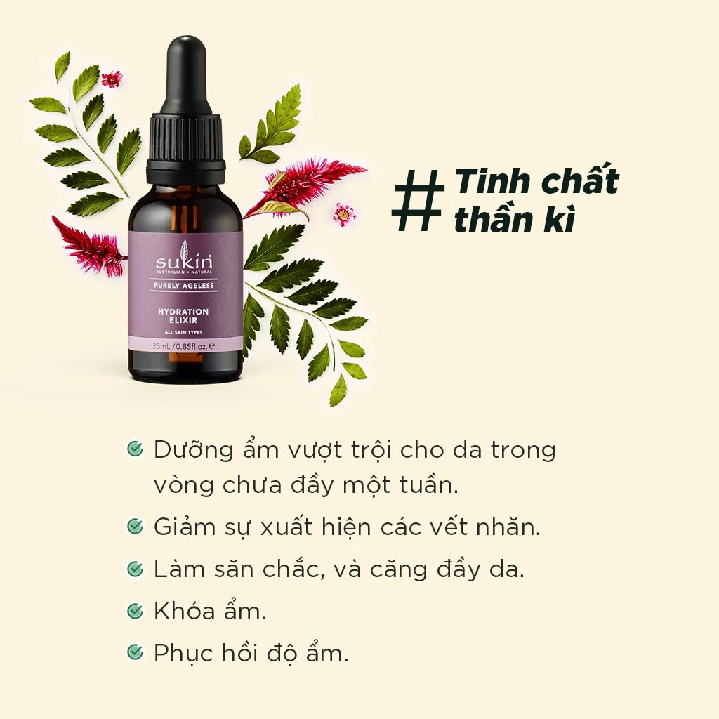 Tinh Chất Dưỡng Ẩm Giảm Nếp Nhăn Sukin Purely Ageless Hydration Elixir 25ml