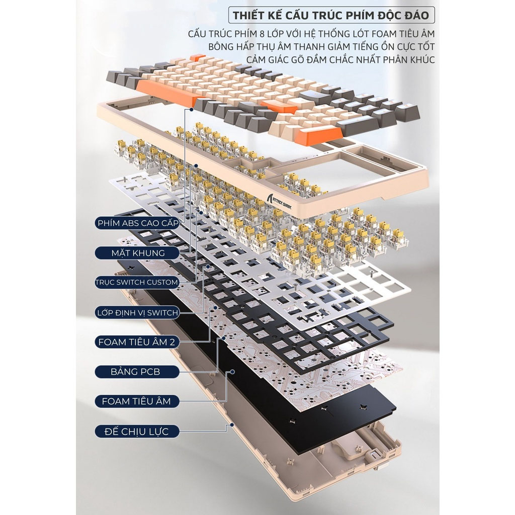 Bàn Phím Cơ Máy Tính Kết Nối Không Dây, Có Dây Cao Cấp K98BT Led RGB Nhiều Chế Độ Full Size Phím Cắt CNC Xuyên Sáng