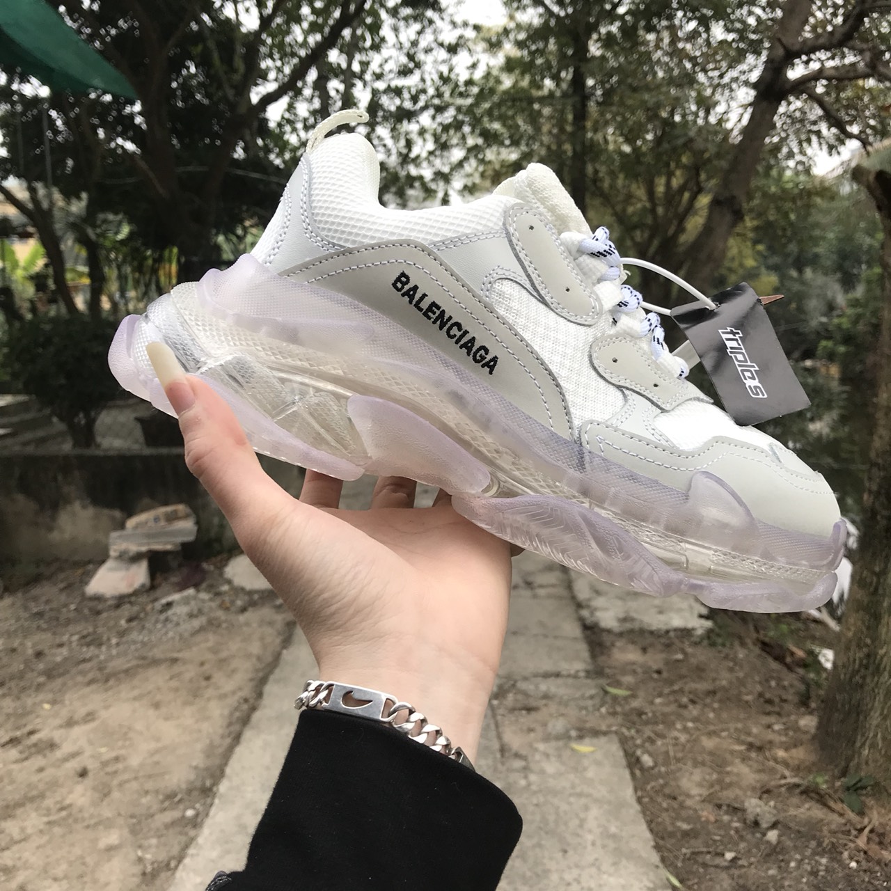 Giày thể thao Sneaker Ba len đế khí trắng trong