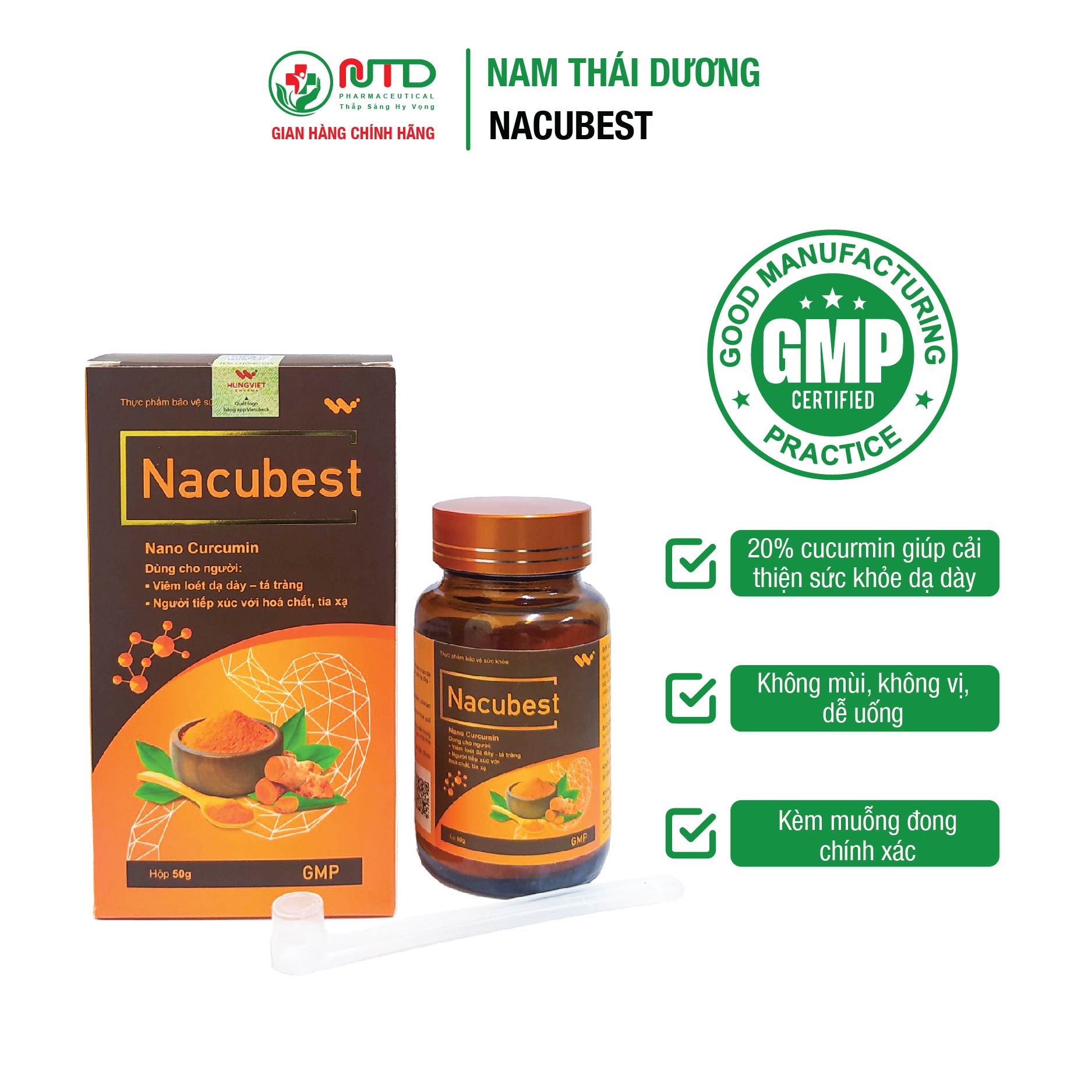 Nano Curcumin Nacubest Turmeric Powder 50g – Reduces Stomach Ulcers, Belching, Bloating, Indigestion