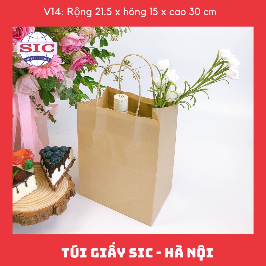 [SET 100 CHIẾC] TÚI GIẤY KRAFT V14: 21.5x15x30 cm CÓ QUAI
