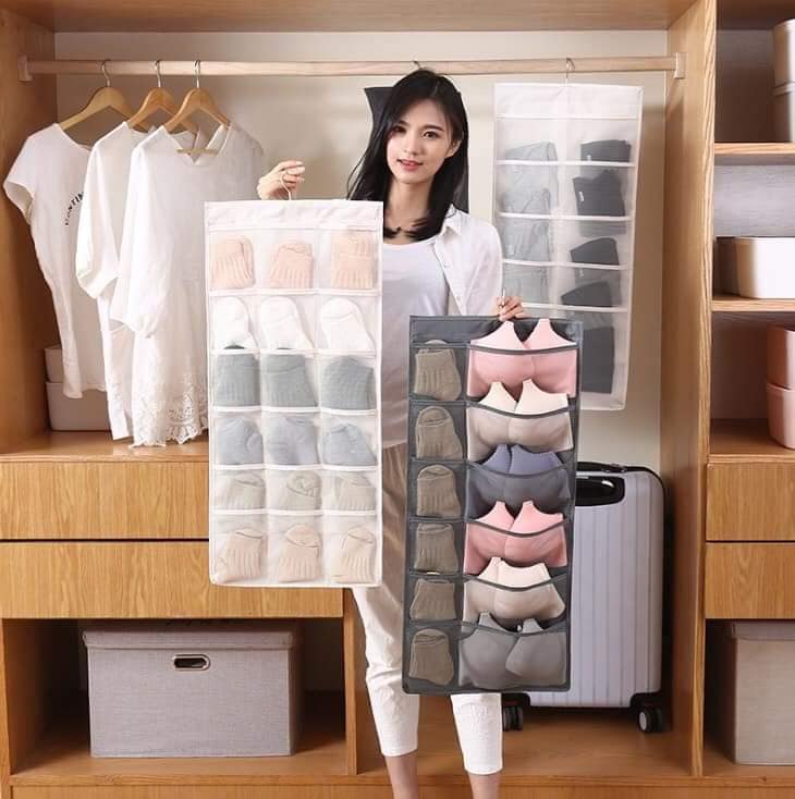 Túi Treo Đồ Lót Nhiều Ngăn 2 mặt (màu xám)