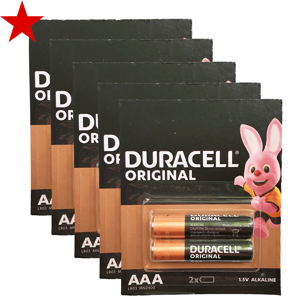 Combo 5 vỉ pin đũa AAA Duracell Alkaline chính hãng (1 vỉ 2 viên)