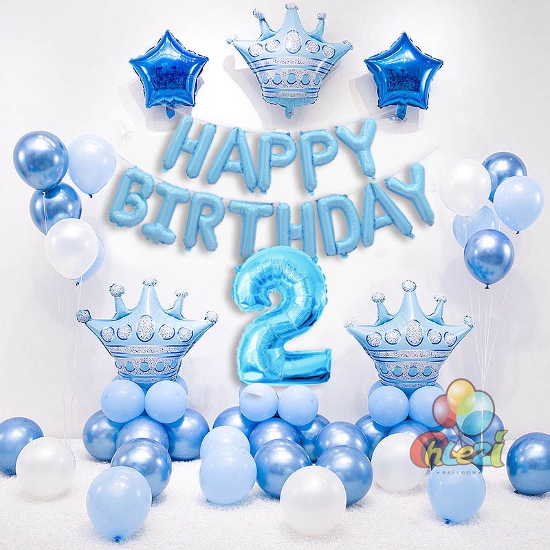 Set bóng trang trí sinh nhật ,dây chữ happy birthday hồng ,xanh ,bóng nhôm vương miện