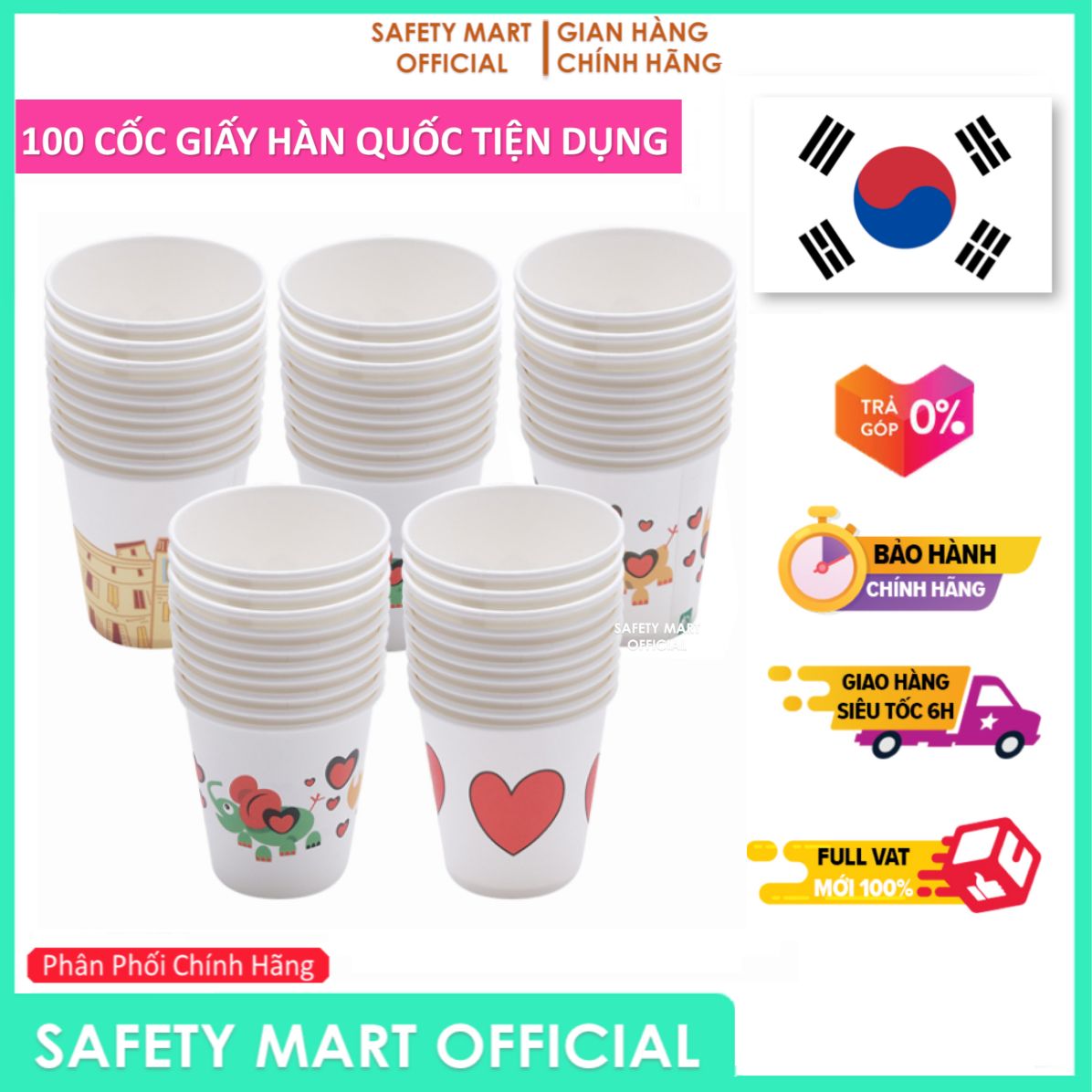 Combo 200 paper cup Korean 7oz 210ml/5oz 150ml Paper 1 times handy, safe eco-friendly trờng-genuine goods safety Mart official