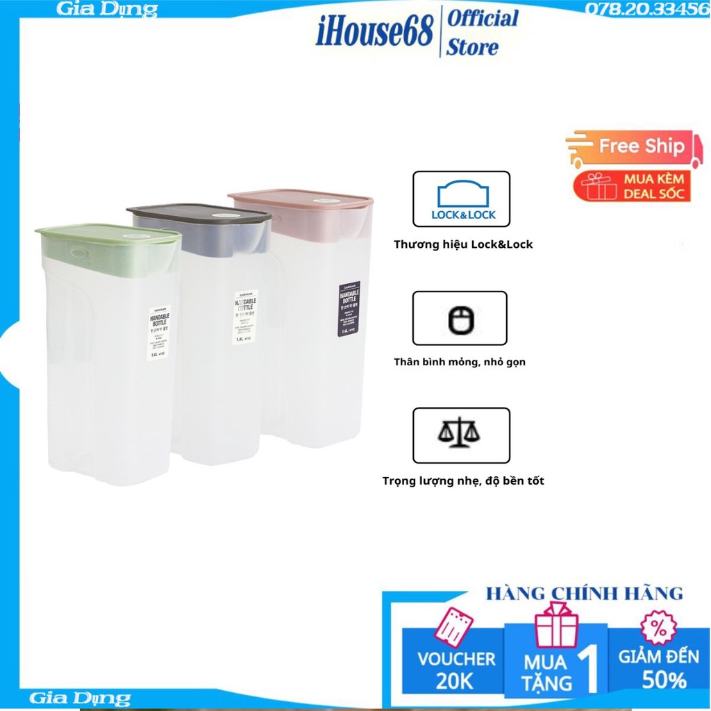 Bình nước Lock&Lock Handle Bottle 1.4L- HAP817-PP-VN-15 (3 màu) - Sản phẩm