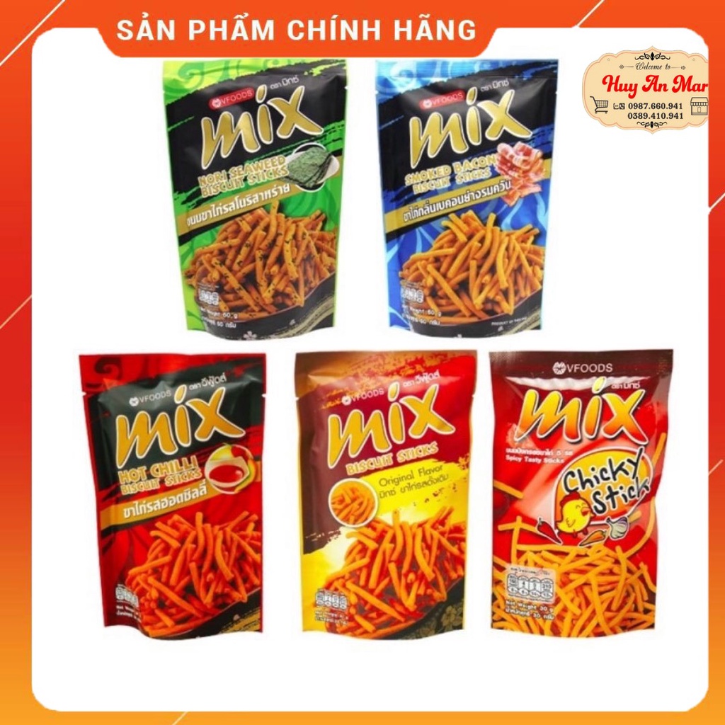 Snack bim bim que Mix Vfoods Thái Lan 60g các vị- Bim bim tăm mix