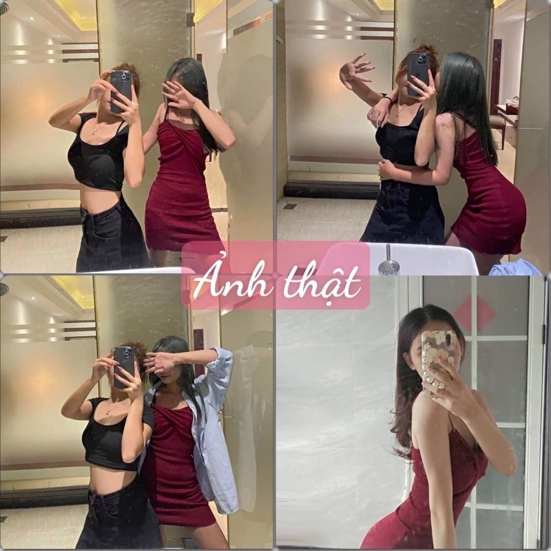 [KÈM ẢNH THẬT] VÁY BODY LEN 2 DÂY CUỐN HÚT