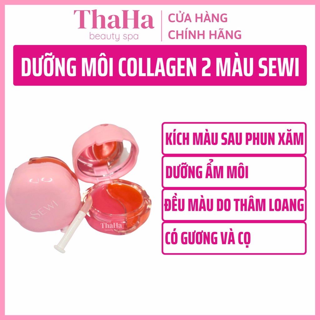 Dưỡng môi collagen 2 màu SEWI có gương soi và cọ, kích màu môi sau phun xăm, dưỡng môi loang, môi khô