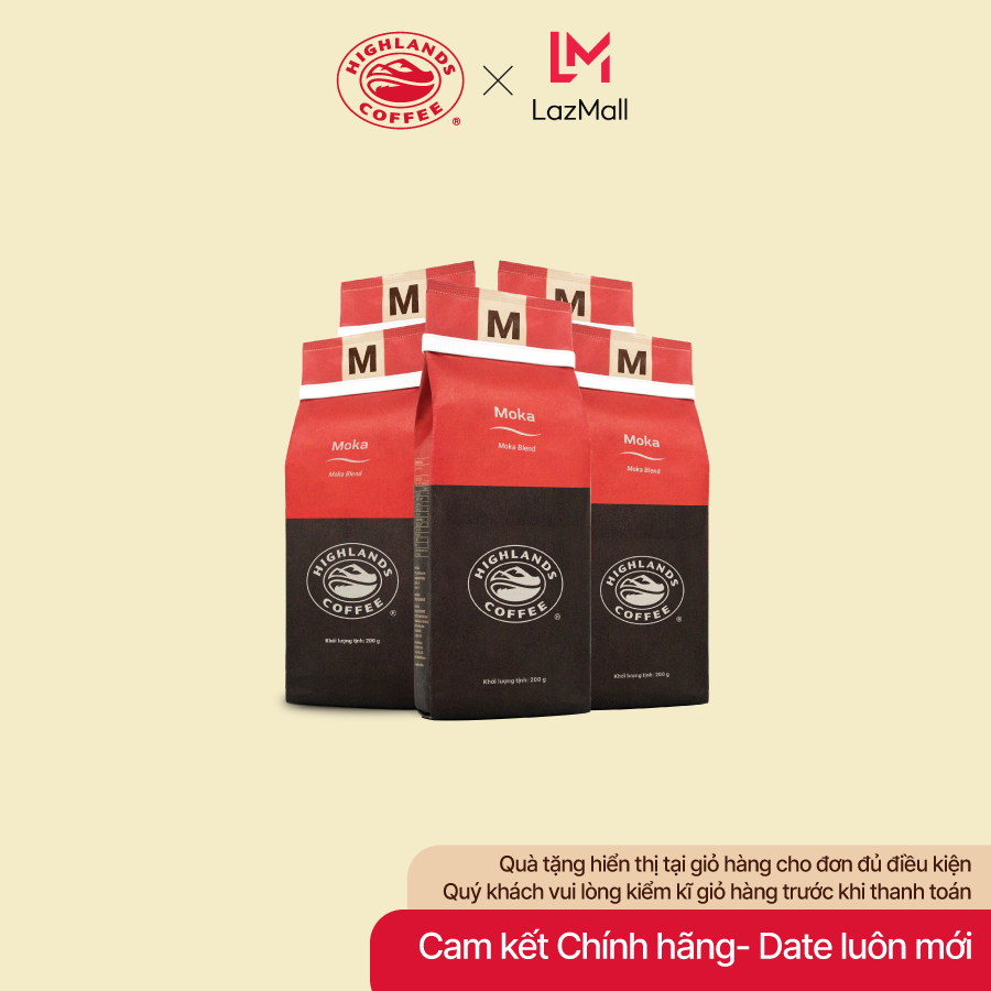 [Hot Deal: Mua 5 gói tặng 01 gói Moka 200g] Combo 5 Cà phê rang xay Moka Highlands Coffee 200g. Quà tặng (nếu có) hiển thị tại giỏ hàng.