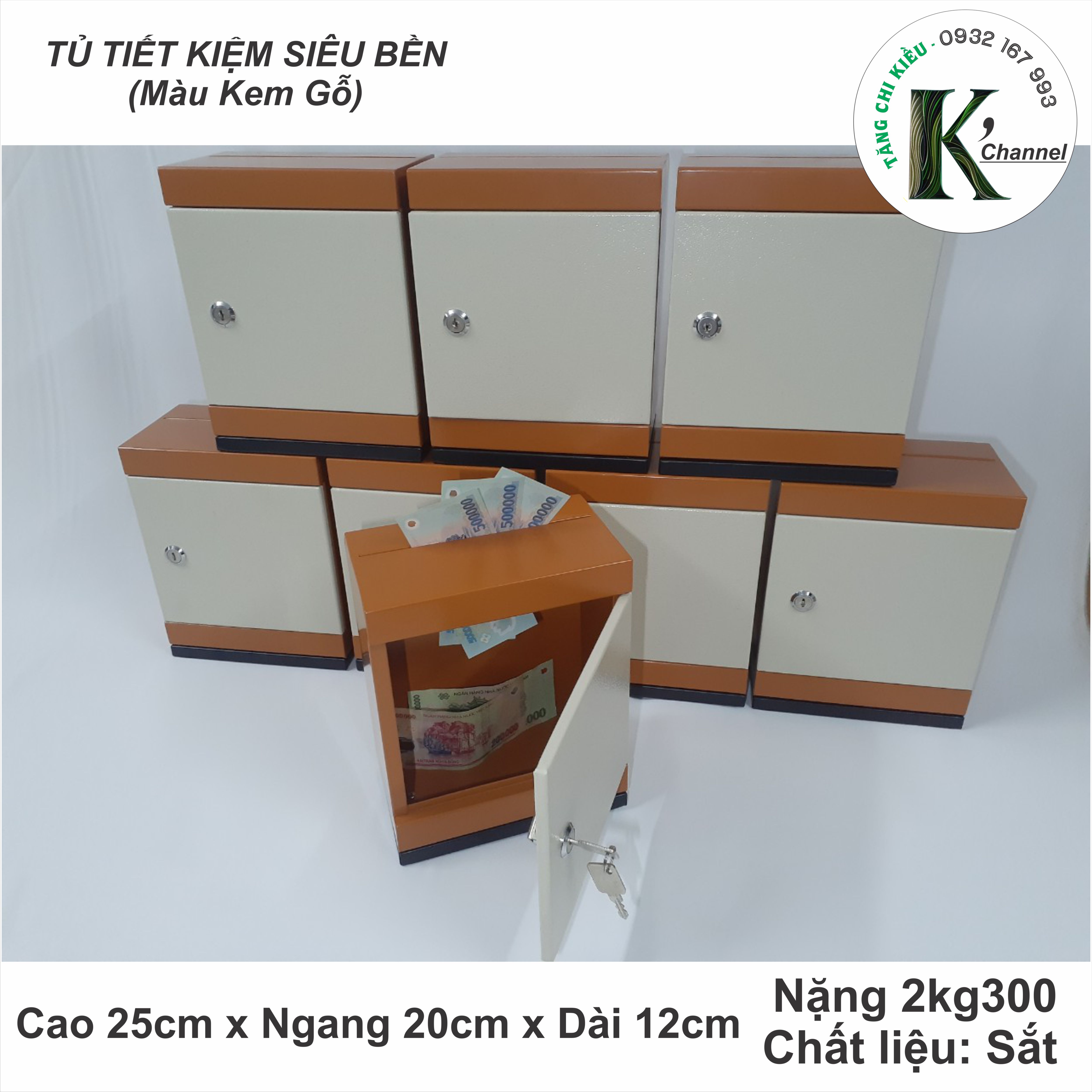 Tủ Sắt Mini - Tủ Tiết Kiệm KHÓA CHÌA (Màu Kem Gỗ)