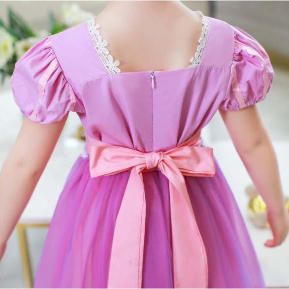Đầm Công Chúa Tóc Mây Rapunzel Cao Cấp Tay Ngắn