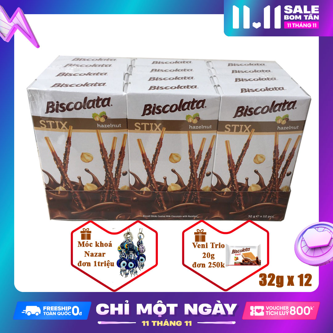 Bánh que Socola hạt phỉ Biscolata Stix 384g (32g x 12 pack)
