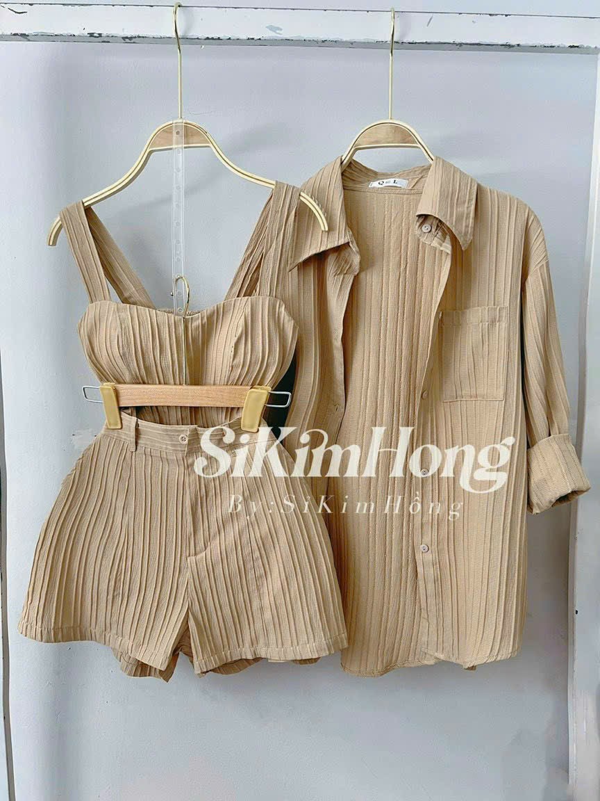 Sét đùi 3 món vải đũi sọc mềm mịn mặc mát .qc