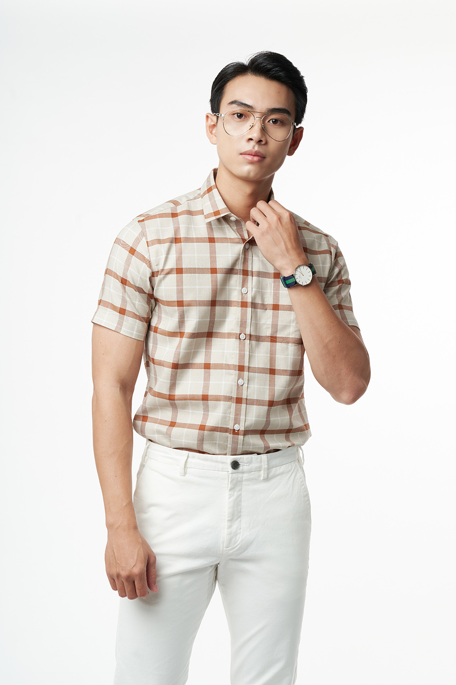 Áo sơ mi nam caro tay ngắn cotton n&m thương hiệu ninomaxx 2110031