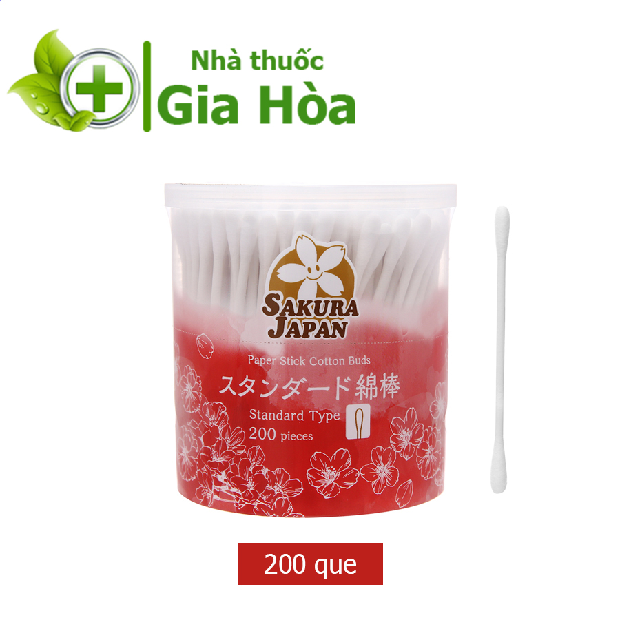 Tăm bông kháng khuẩn thân giấy Sakura (Tiêu chuẩn Nhật Bản) 2 đầu tròn cho người lớn TB01 (200 Que)