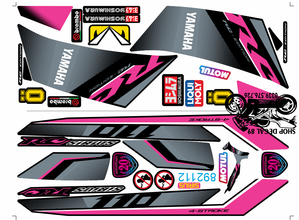 Tem rời Sirius 50 & 110 MS 892112 CHỈ HỒNG - Tem chế 3 lớp cao cấp - Dán xe sirius xăng cơ