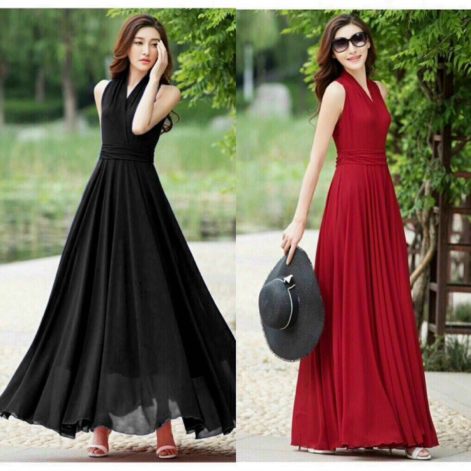 đầm maxi dài cổ v sang trọng