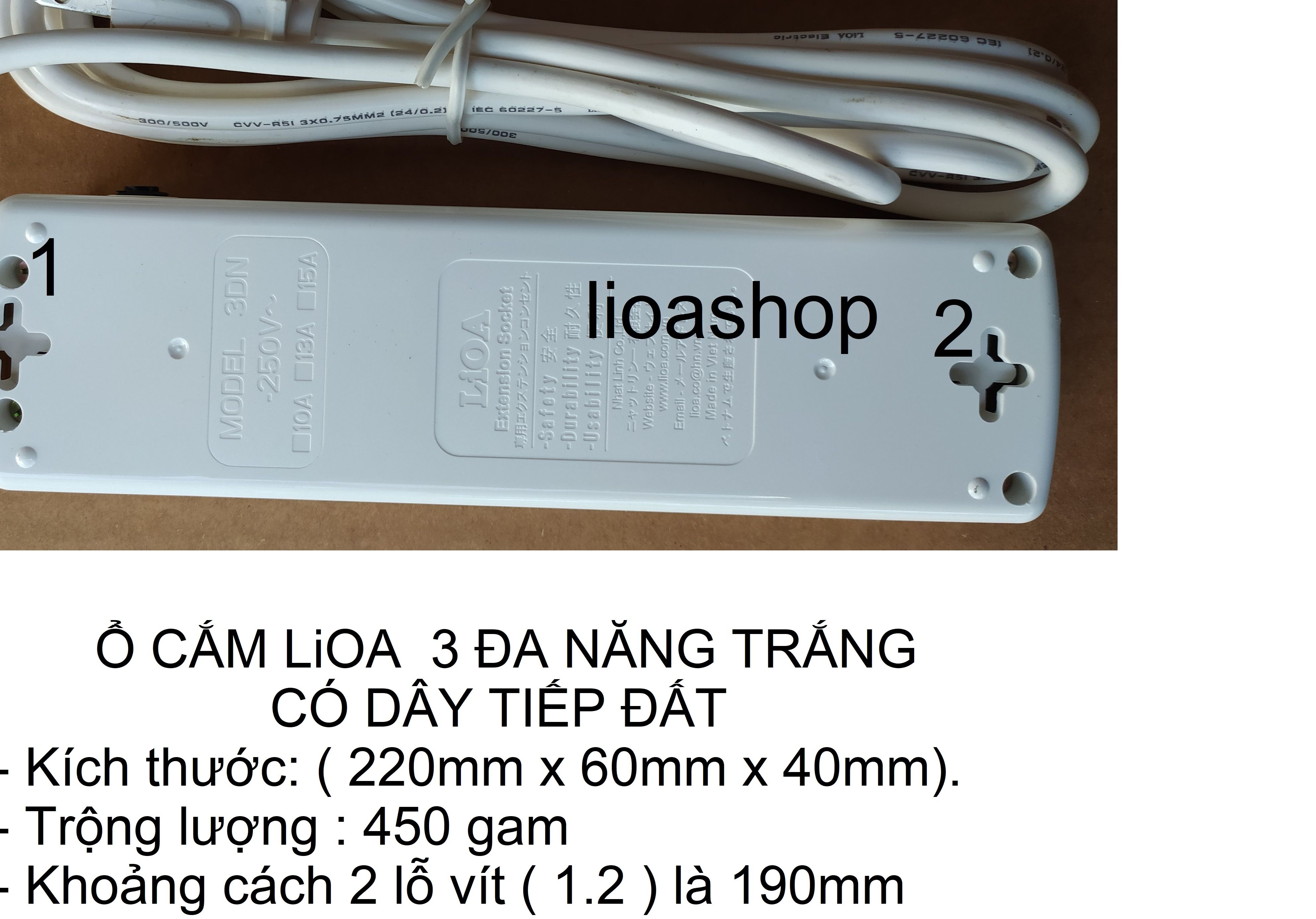 Ổ CẮM LiOA 3 ĐA NĂNG CÓ DÂY TIẾP ĐẤT.