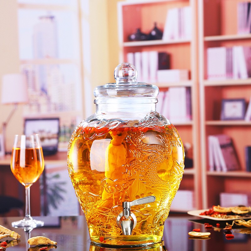 Bình Thủy Tinh 6 Lít Ngâm Sâm Chum Rồng( Có Van)