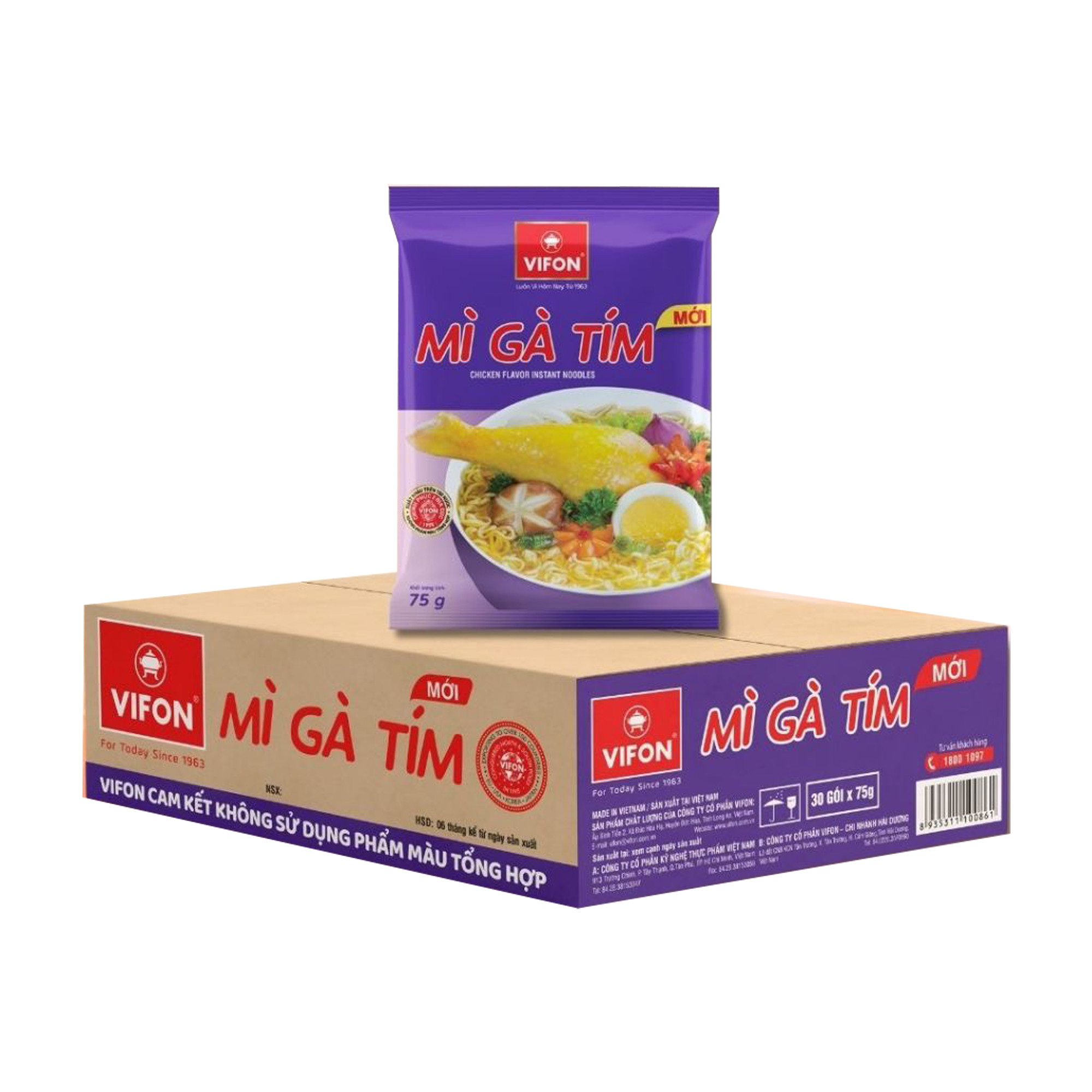 Thùng 30 gói mì gà tím Vifon gói 75g