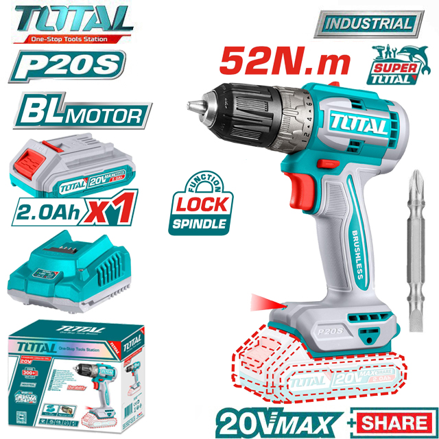 [HCM]MÁY KHOAN VẶN VÍT DÙNG PIN TOTAL 20V TDLI20453 - Động Cơ Ko Chổi Than