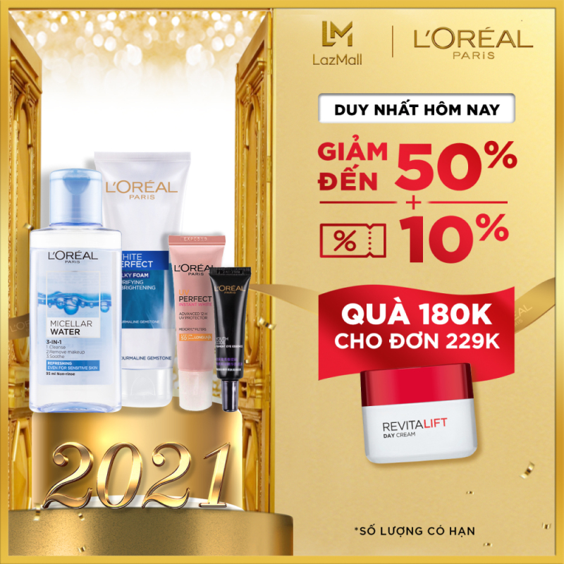 Bộ sản phẩm dùng thử LOréal Paris nước tẩy trang Micellar tươi mát da, sữa rửa mặt White Perfect 50ml, kem chống nắng trắng rạng rỡ da UV Perfect Rosy White & Hoạt chất dưỡng da tươi trẻ. giá rẻ