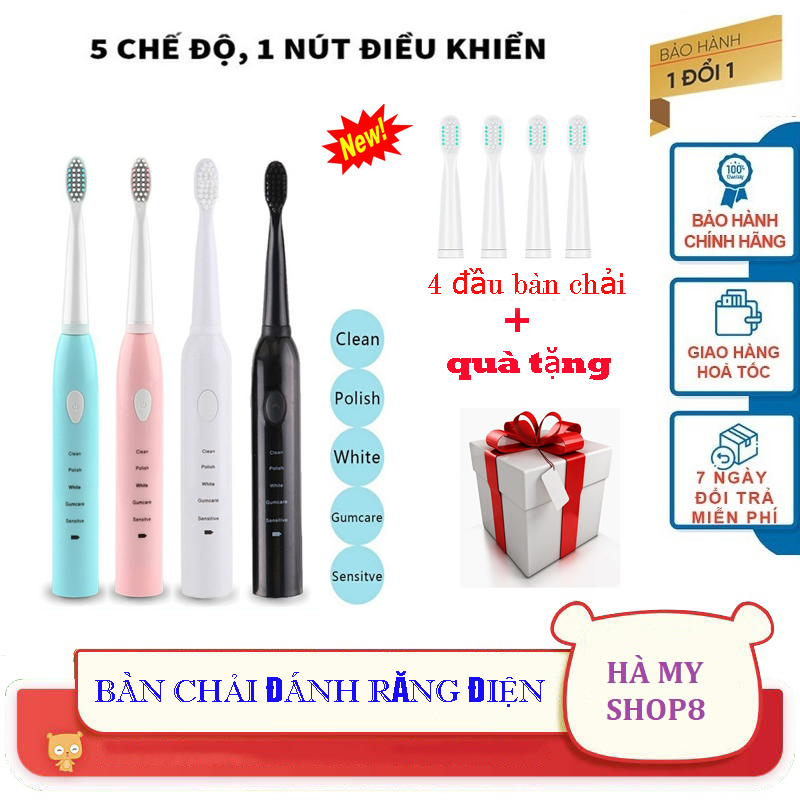 Bàn chải điện, Bàn chải đánh răng điện 5 chế độ rung, Bàn chải răng chạy điện, Bàn chải đánh răng, Bàn chải đánh răng chính hãng, chăm sóc răng miệng chống nước IP_X7