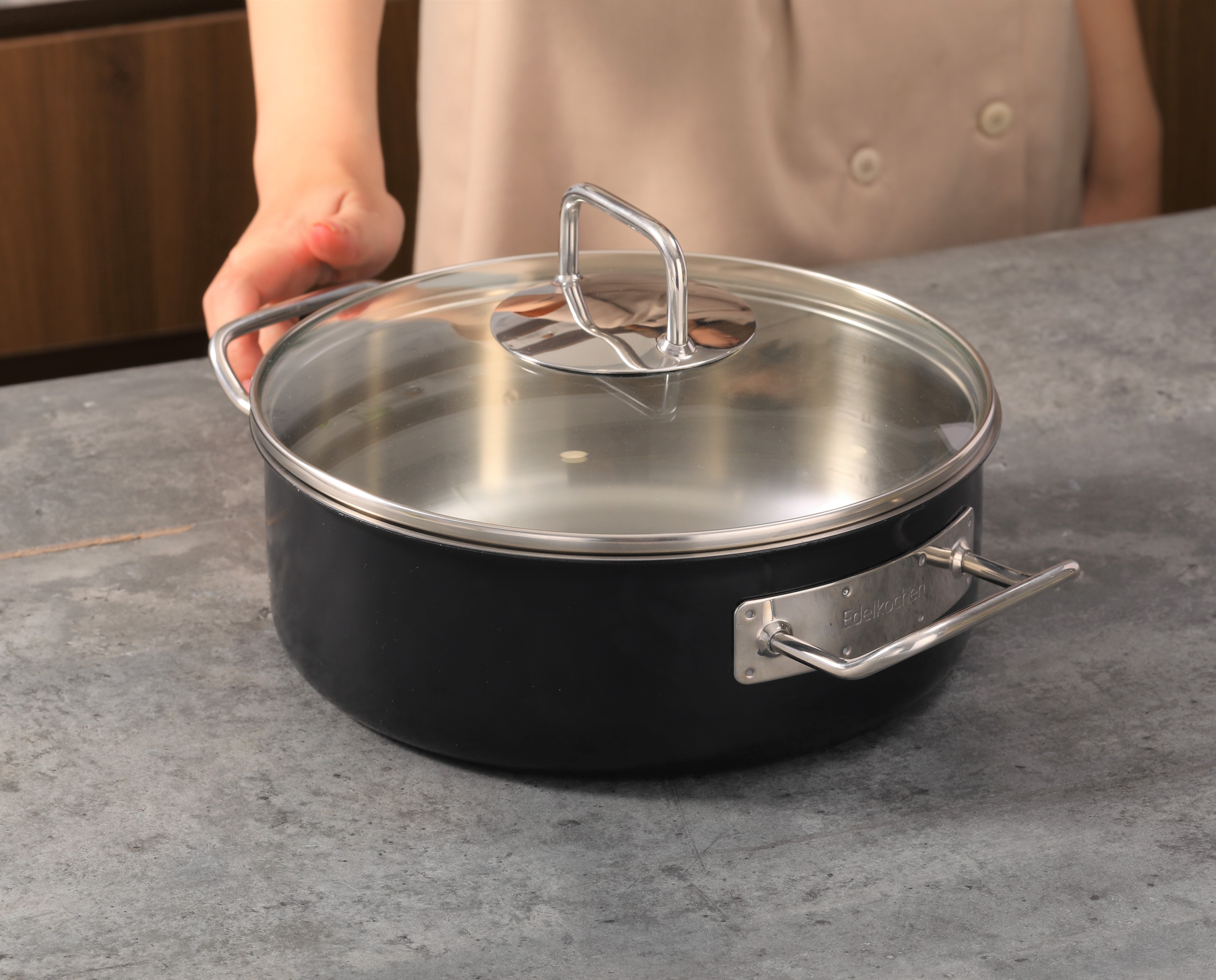 [HCM]Nồi Edelkochen Solid đen 24 cm thấp