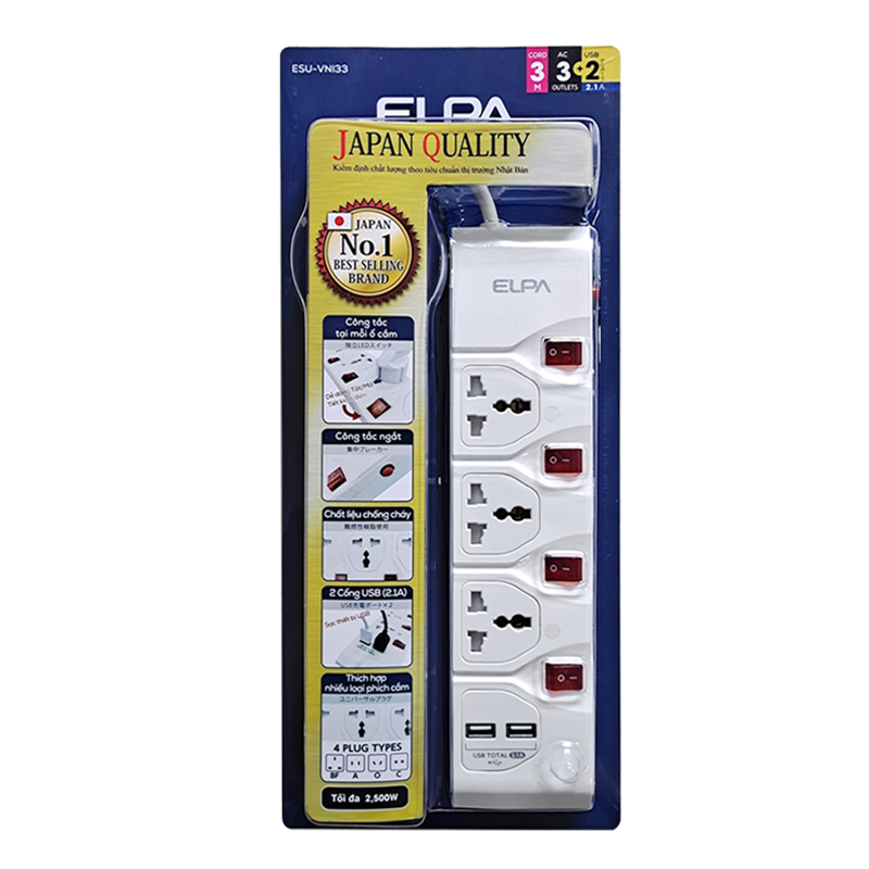 Ổ plug electrical safety ELPA esu-vni33 genuine