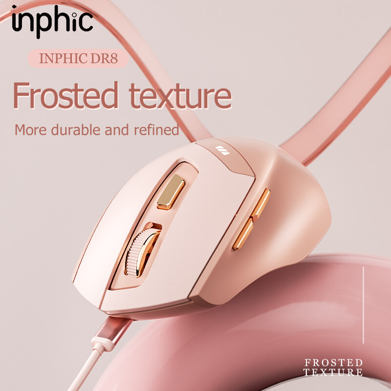 Chuột không dây pin sạc INPHIC DR8 hỗ trợ wireless kiêm bluetooth 4.0 / 5.0 - Silent click không âm thanh (hồng kute) Nhất Tín Computer