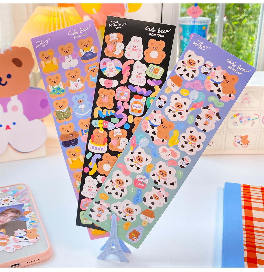 Tấm sticker gấu dễ thương decor toploader, trang trí