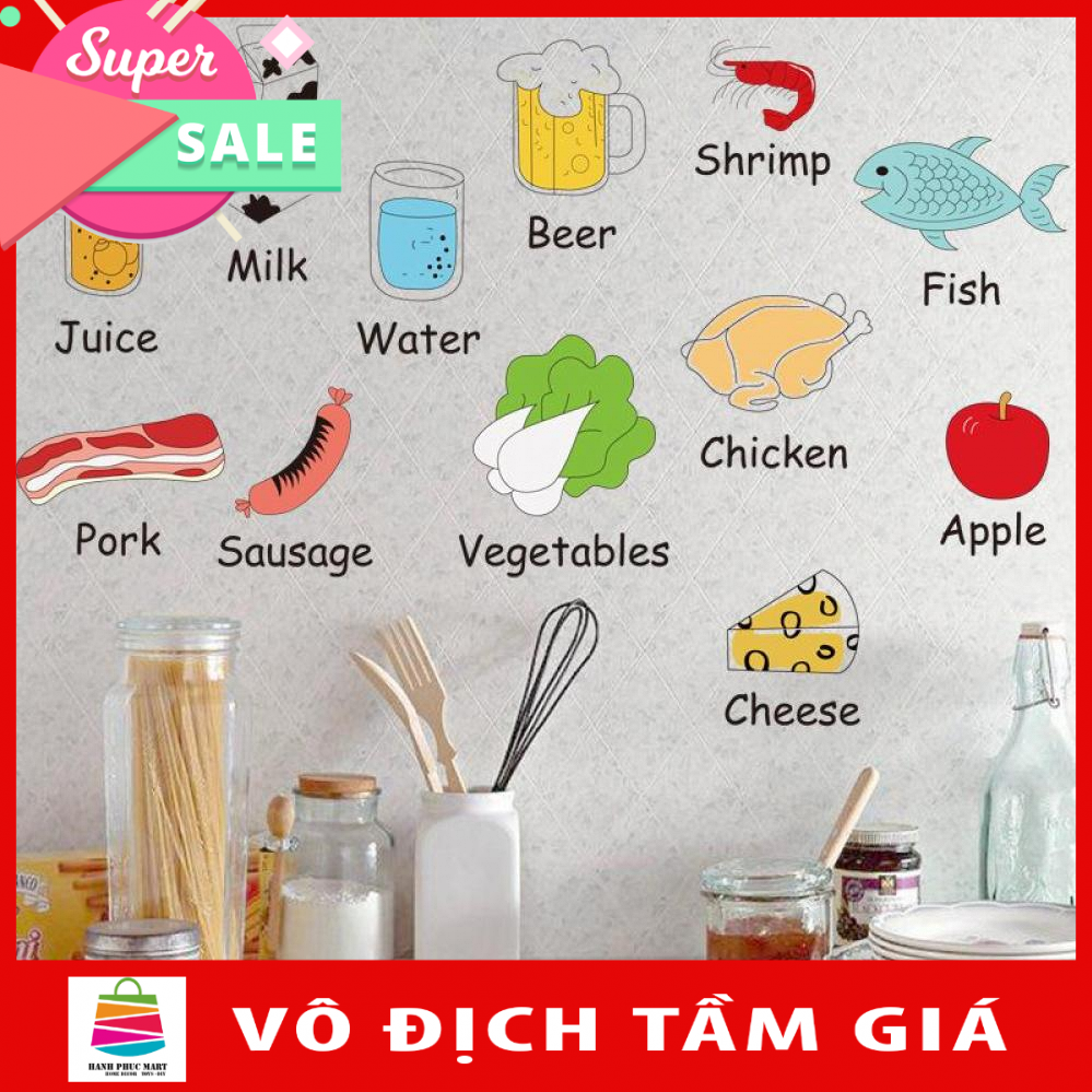 Decal dán tường từ vựng tiếng anh về các loại thực phẩm cho bé Sticker Tranh Dán Tường AM7090-Decal dán tường chữ cái