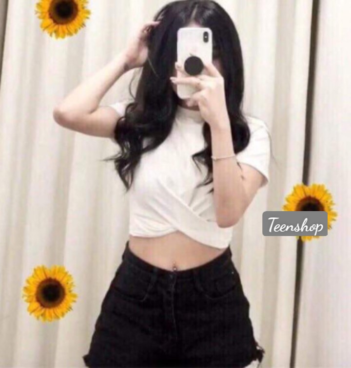 FREESHIPMAX-Áo croptop xoắn bụng cá tính D&N
