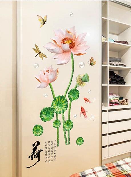 Decal dán tường Sen hồng- H59-flowerdecal-Scenedecal
