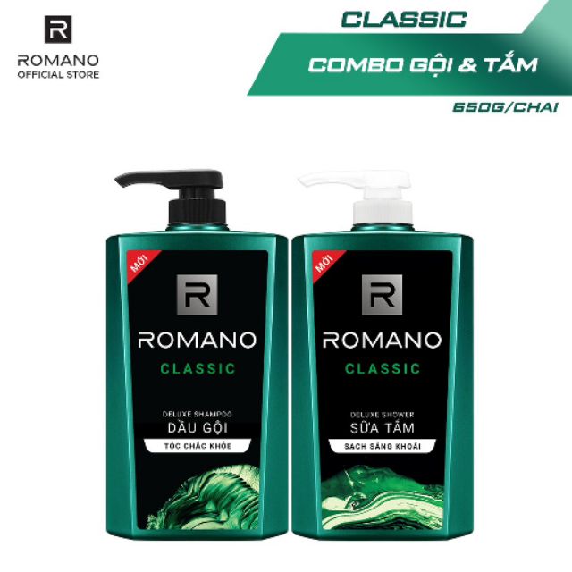 Combo dầu gội và Sữa tắm Romano classic 650g