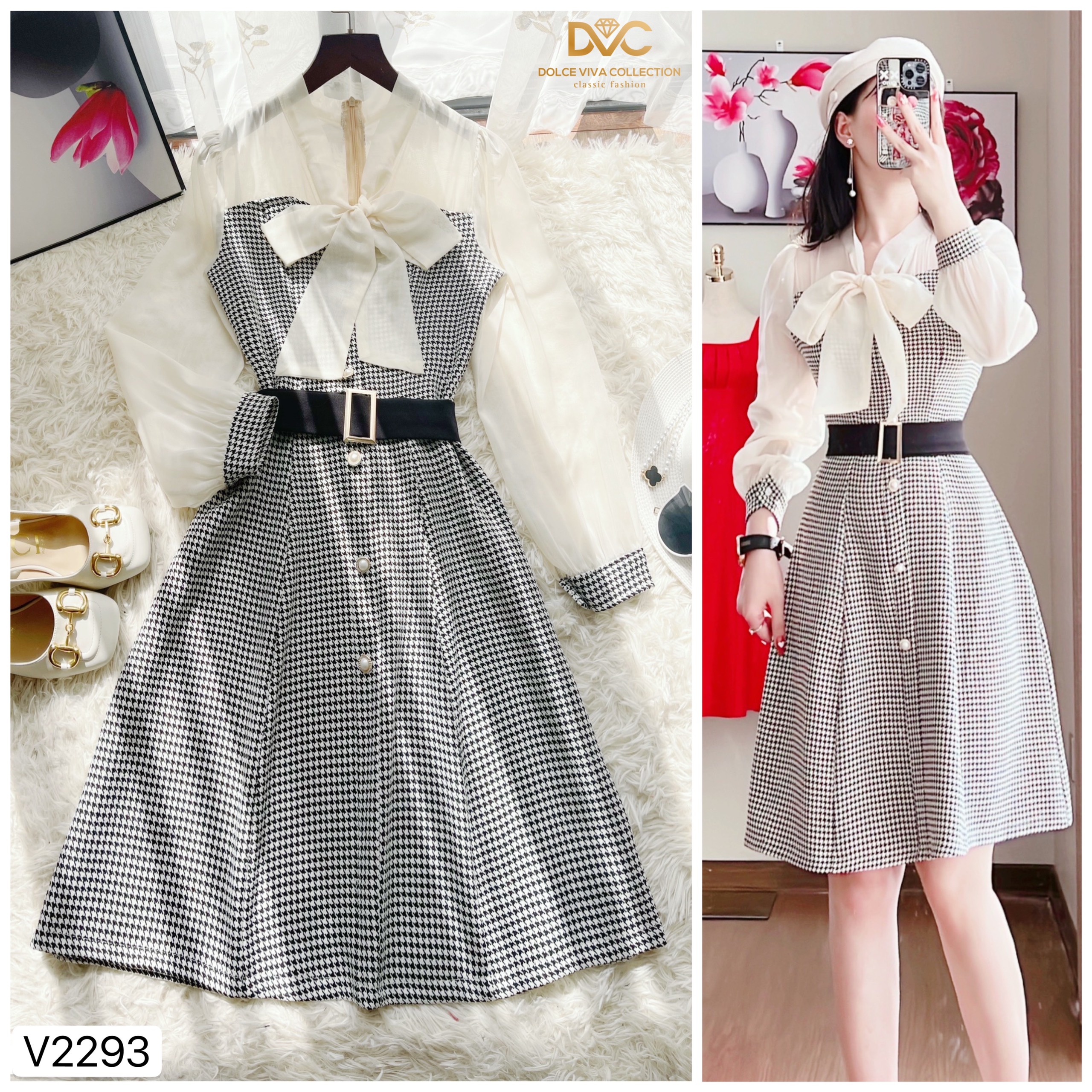 Váy dạ kẻ V2293 - Dolce Viva Collection