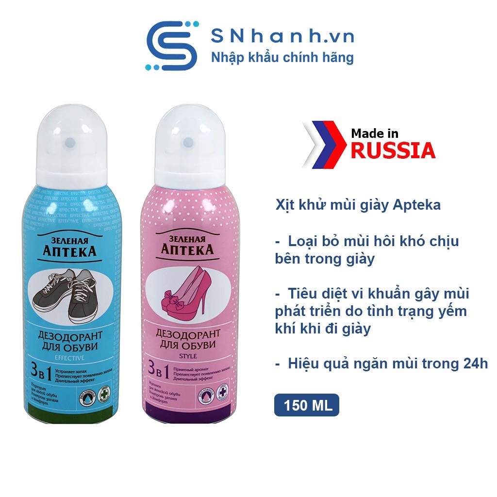 Xịt khử mùi giày Apteka Nga 150ml Snhanh