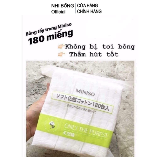 Bông tẩy trang Miniso Nhật Bản gói 180 miếng làm từ chất liệu Cotton 100% mềm mại và mịn màng [ Hàng Authentic Nhật Bản]