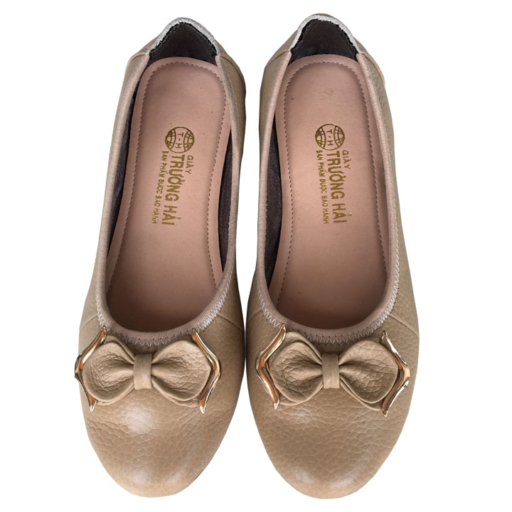 Giày búp bê da bò Trường Hải đinh nơ trẻ trung đế cao su BB02