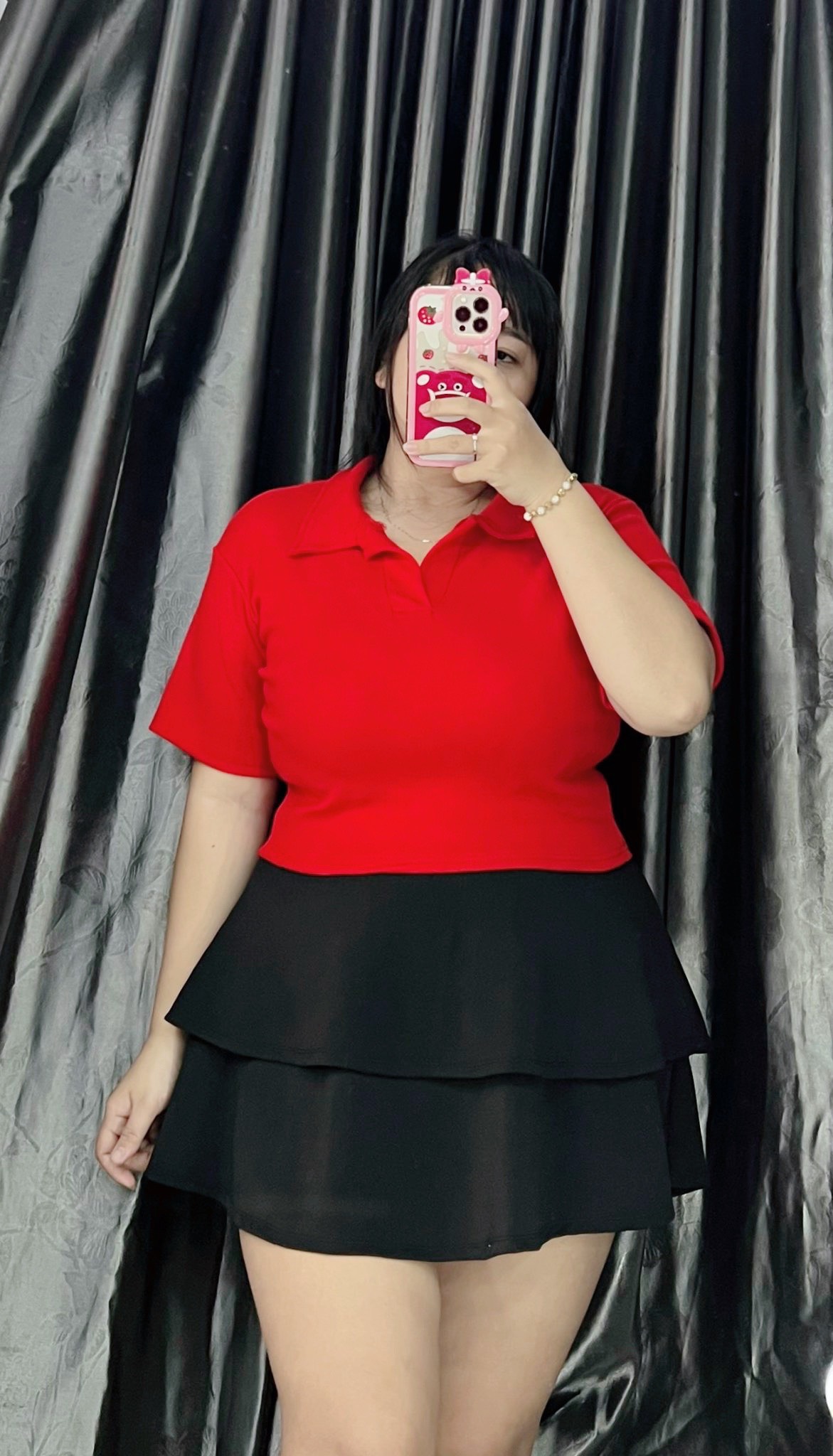 Áo polo croptop chất thun gân nữ bigsize (Ảnh mẫu chụp tại shop).
