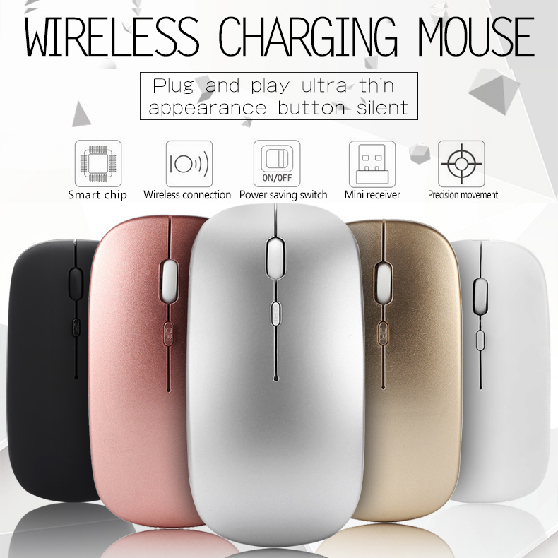 Super Slim 2.4G Wireless Silent Bluetooth Mouse 1600 DPI Optical Wireless Computer Mute Mice USB Receiver For PC Laptop Notebook（black)